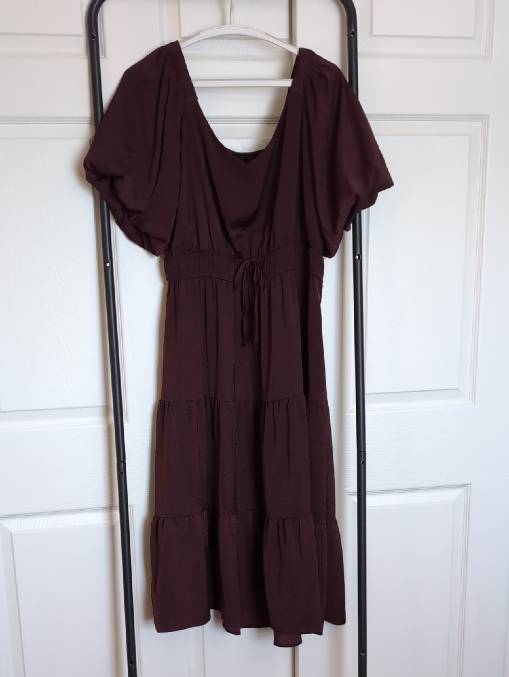 Maurices Deep Burgundy Tiered Midi Dress with Drawstring Waist